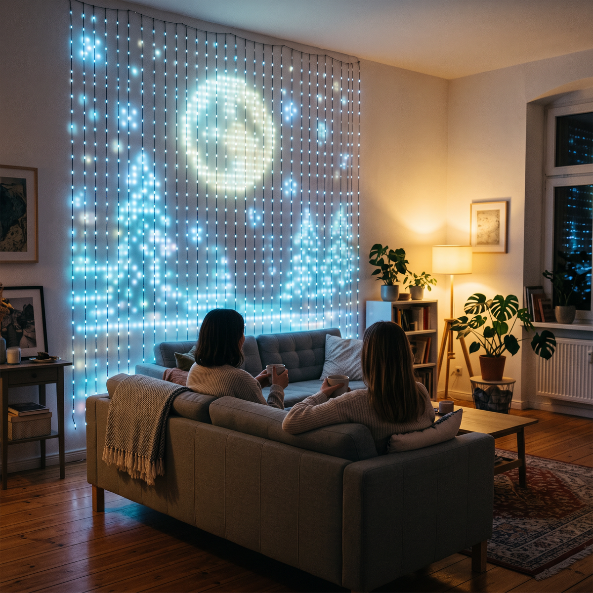 Animated Christmas scene on an LED curtain